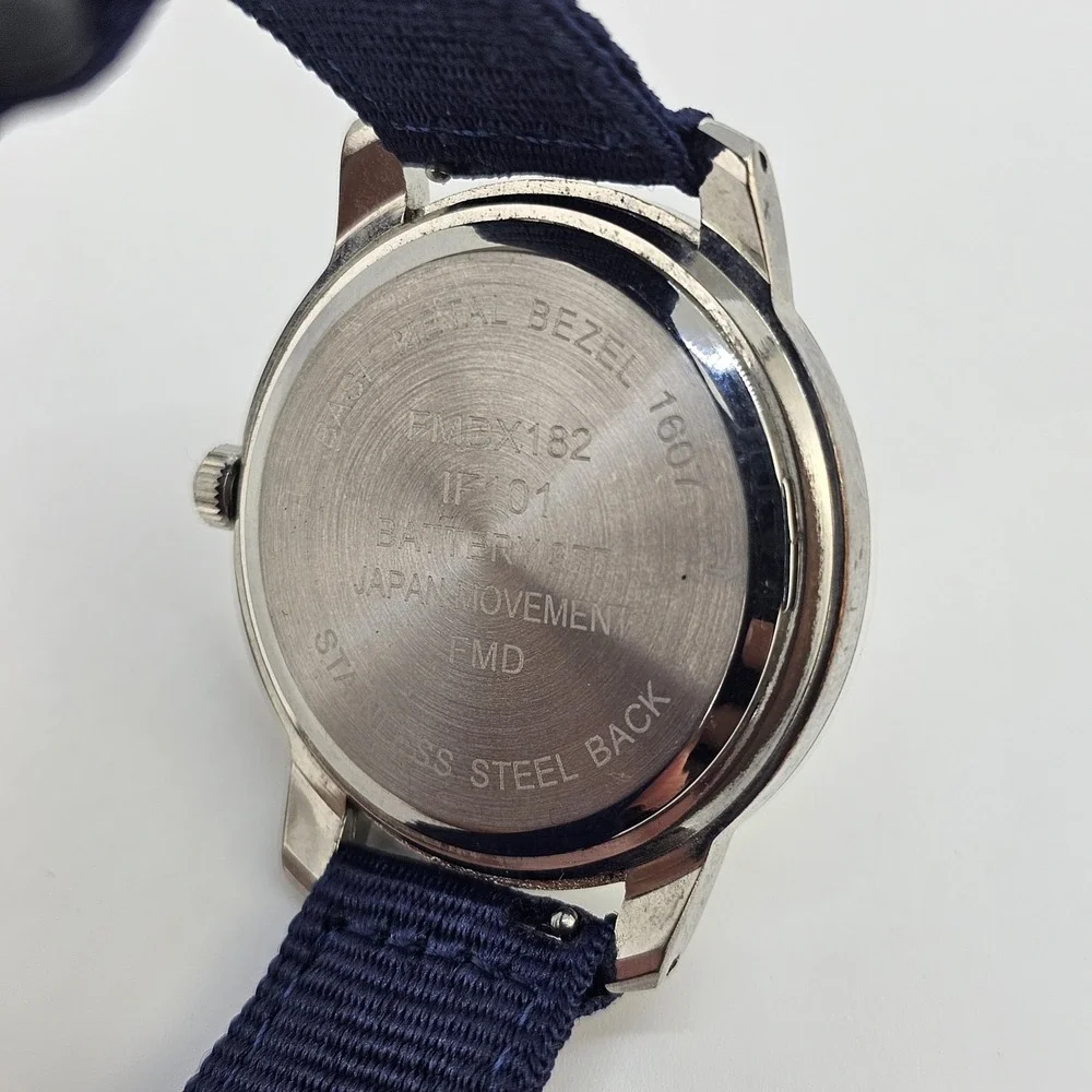 38MM Men's Watch Gray Dial New Navy Blue Canvas‎ Bands New Battery
